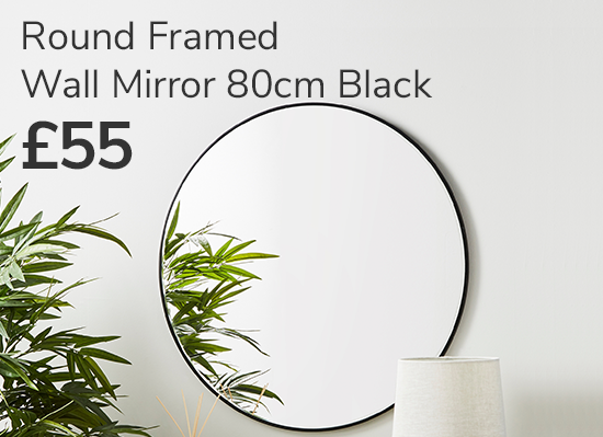 Round Framed Wall Mirror 80cm Black